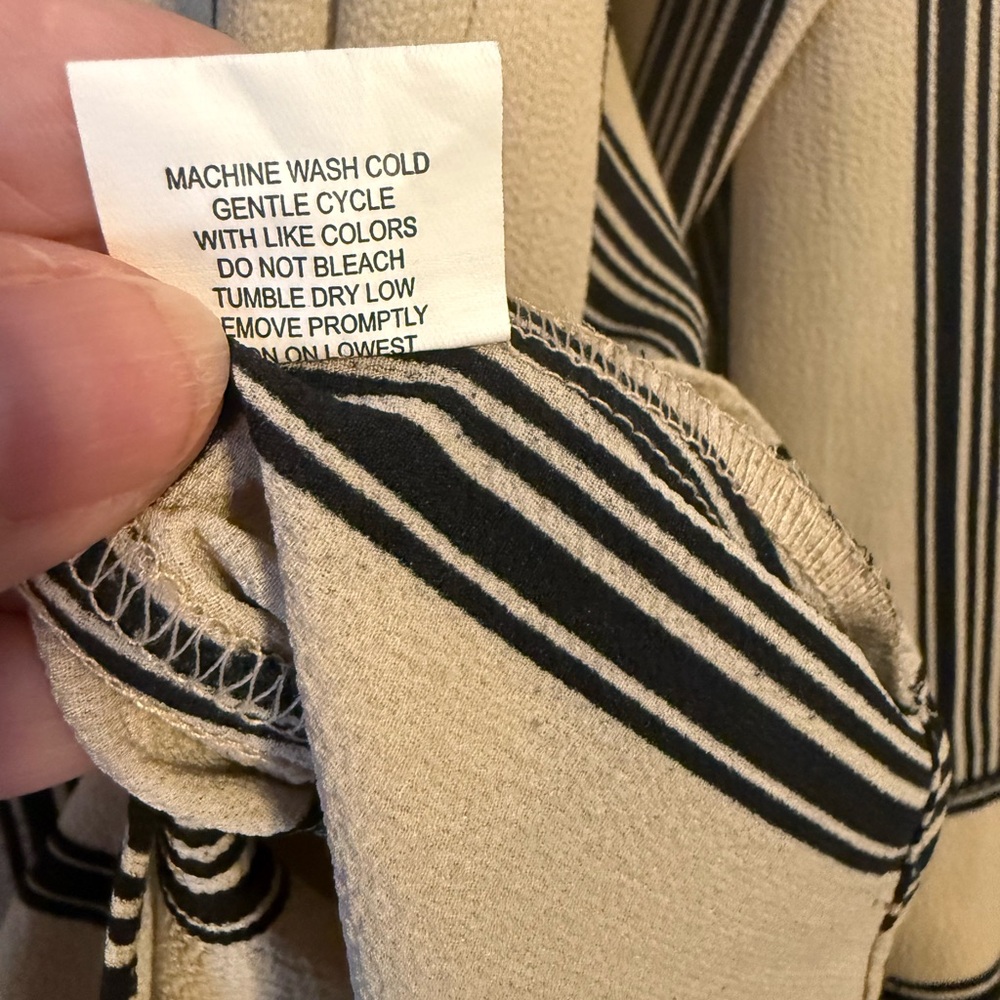 NY Collection Beige and Black Striped V-Neck Tunic - Picture 5 of 6